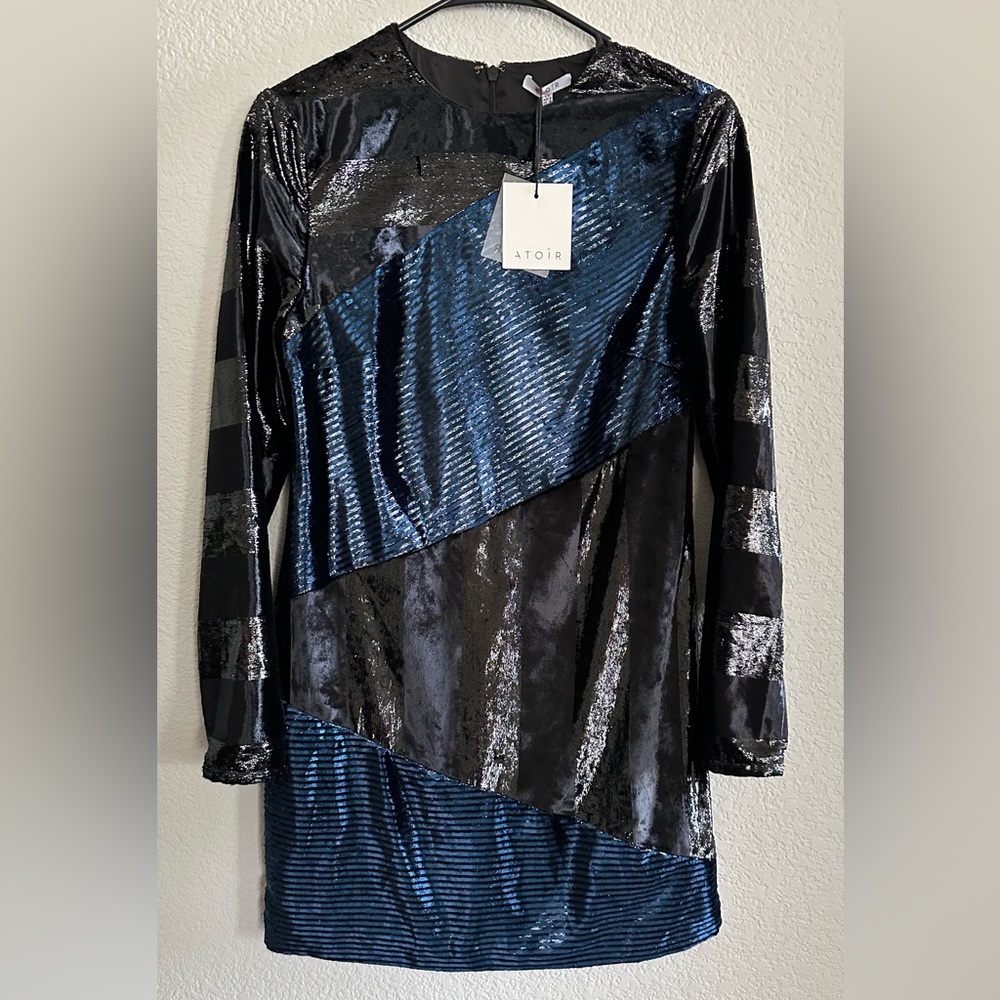 Atoir Sequin Shimmering Black and Blue Dress